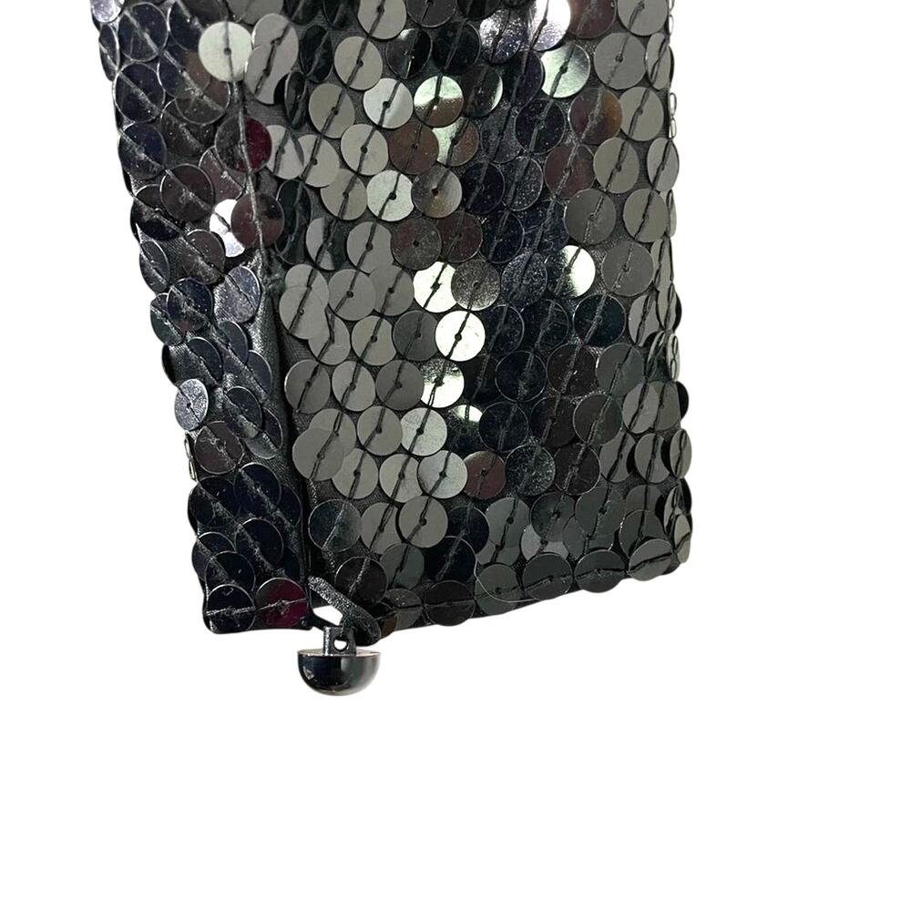 Vintage Black Sequin Dress Long Sleeve 1980s Glam Sparkle - Picture 8 of 10